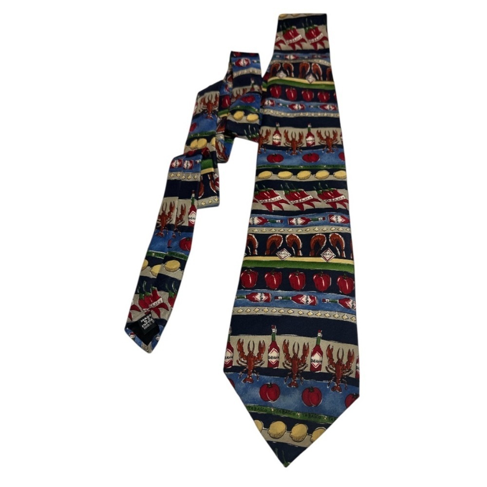 Tabasco Red and Blue Striped Tie with Geometric Patterns